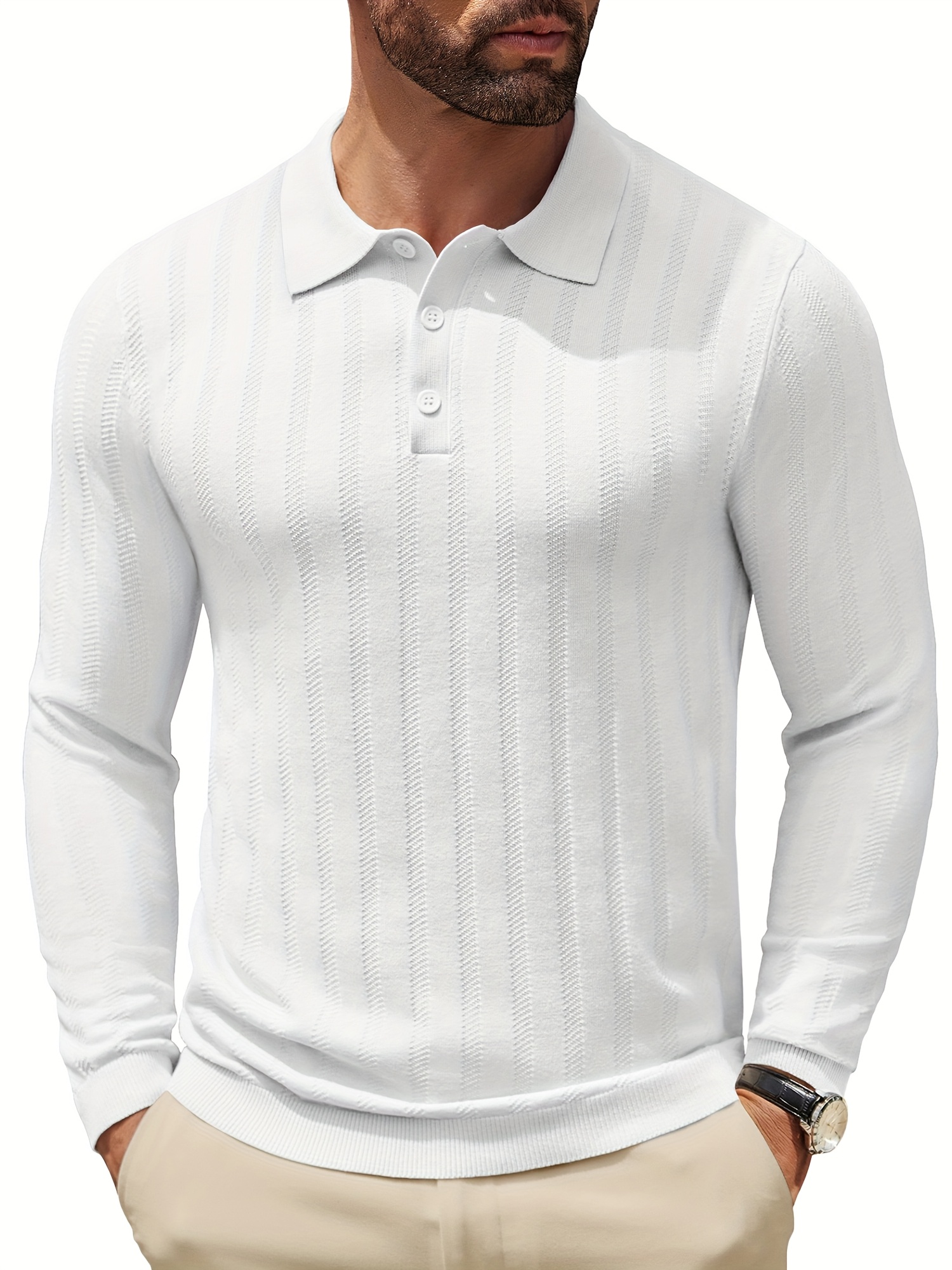 slim fit dress slacks Two Tone Button Front Polo Sweater – Perry Ellis main image 1