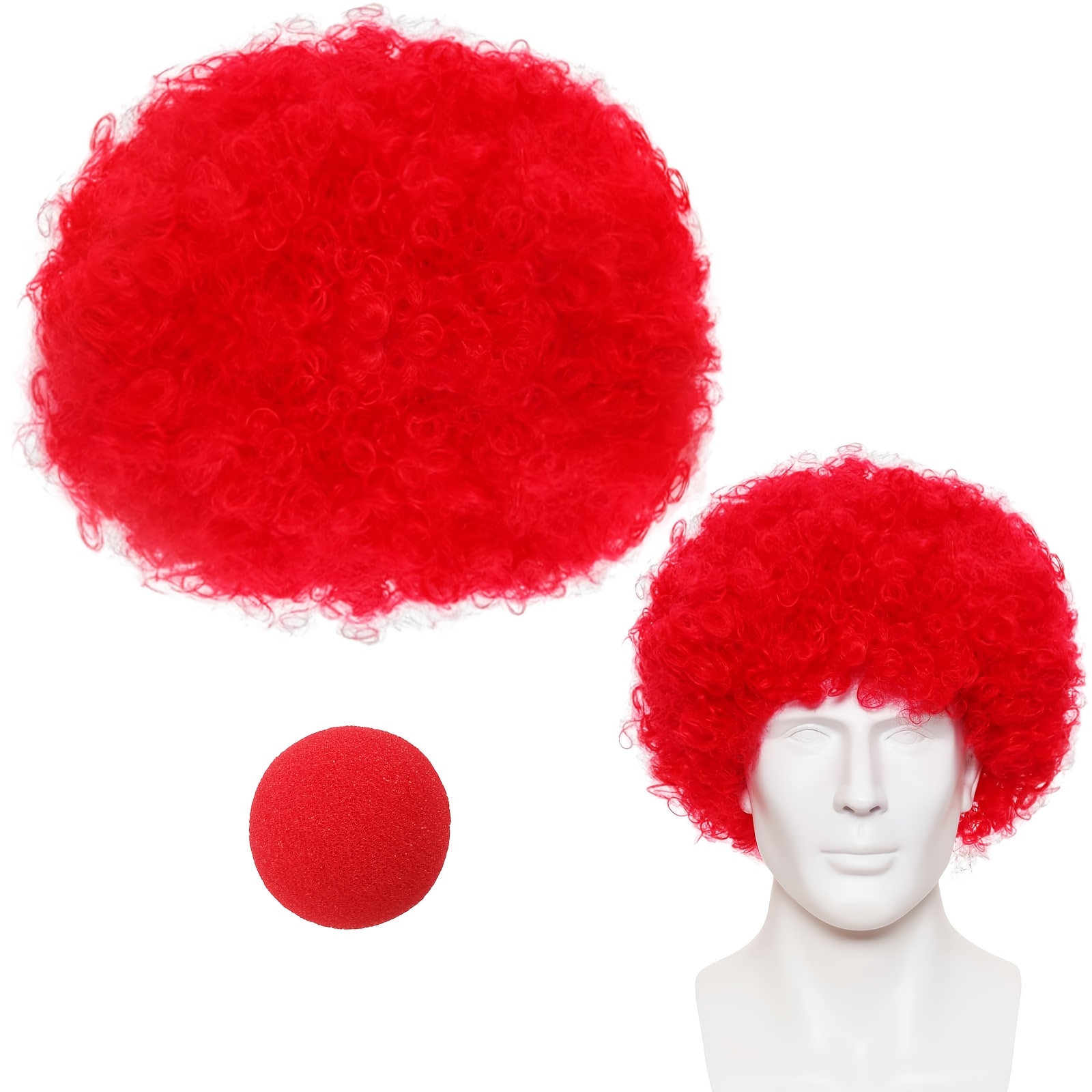 TEMU This 2pcs Clown Costume Set Includes A Red Wig, , And Other Additions. Suitable For Men And Women, And Adults, And Is Perfect For Halloween