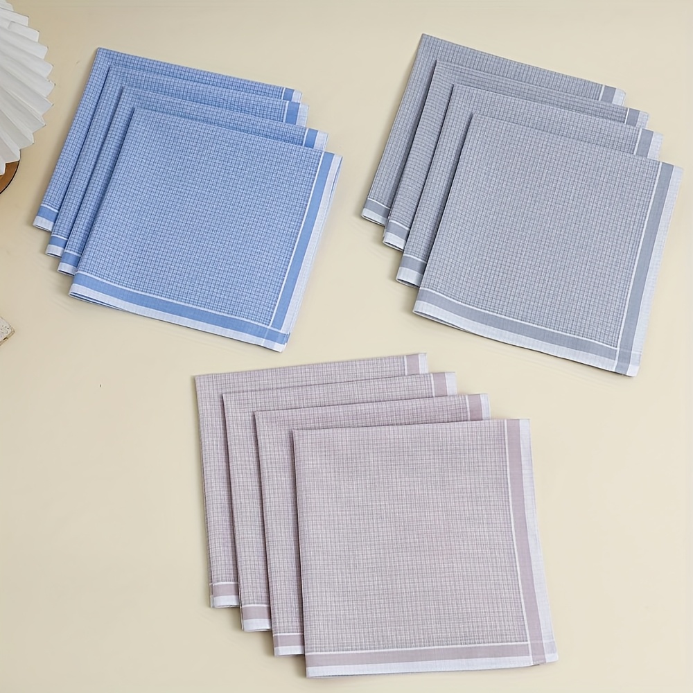 TEMU 12-pack Light-colored Striped Handkerchiefs, Sweat Absorbent Square Scarves For Weddings And Parties