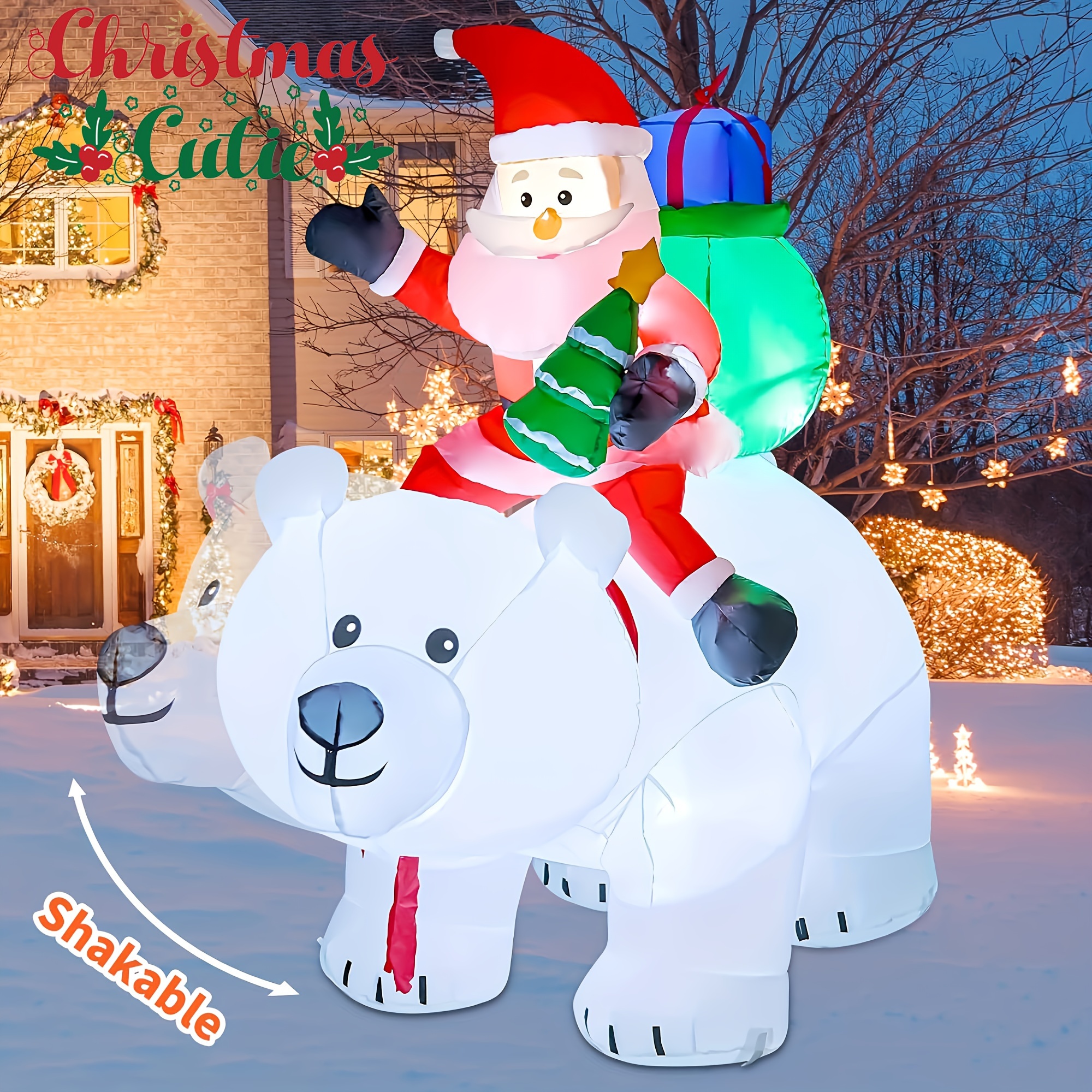 TEMU 1pc 6.56ft Christmas Inflatables Santa Riding Bear With Shaking Head Outdoor Decorations Blow Up Yard Decor With Led Lights For Xmas Holiday