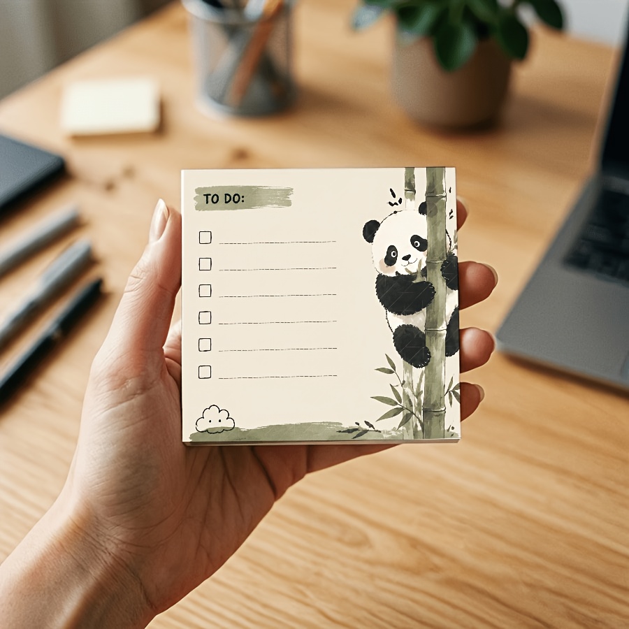TEMU Bloc-notes Panda en Bambou - Kawaii enlacent Bambou, Liste de Tâches Minimaliste & Bloc-notes de Rédaction de Mémos pour Planificateur , Notes