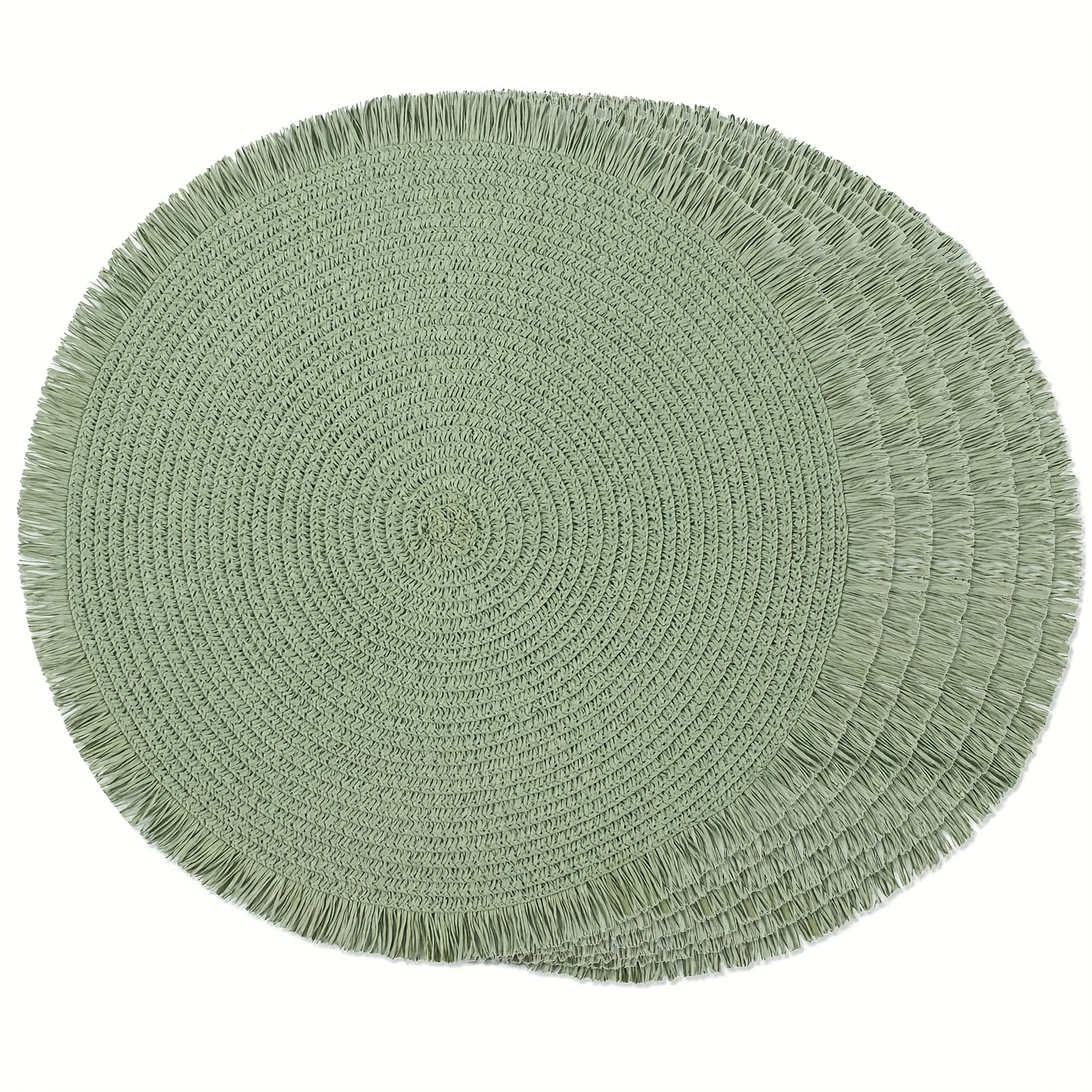 5pcs Round Solid Color Knit Placemats With Fringe, 38cm/15inch, Heat-resistant Table Mats For Home Dining, Coasters, Decorative Pads