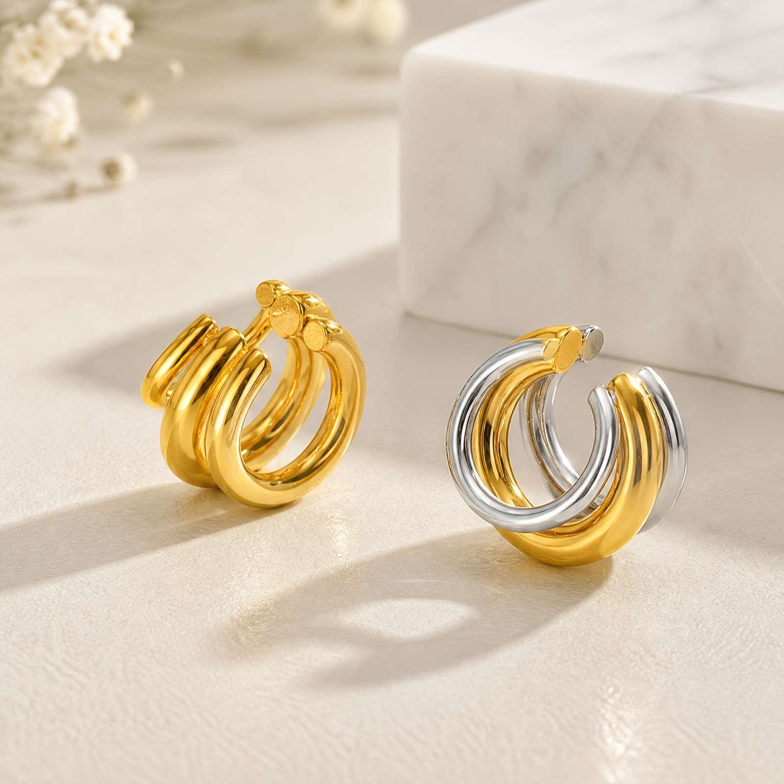 Women's Glossy Thick Tube Multi-Circle Ear Clip