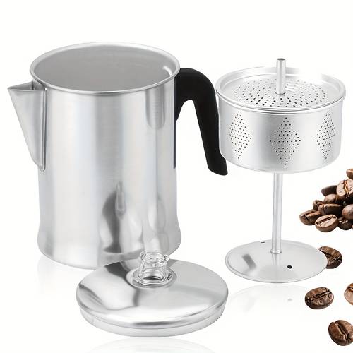 item picture 1pc percolator coffee pot coffee percolator pot durable aluminum material camping coffee pot brewing coffee over a fire grill or stove very suitable for home use and camping