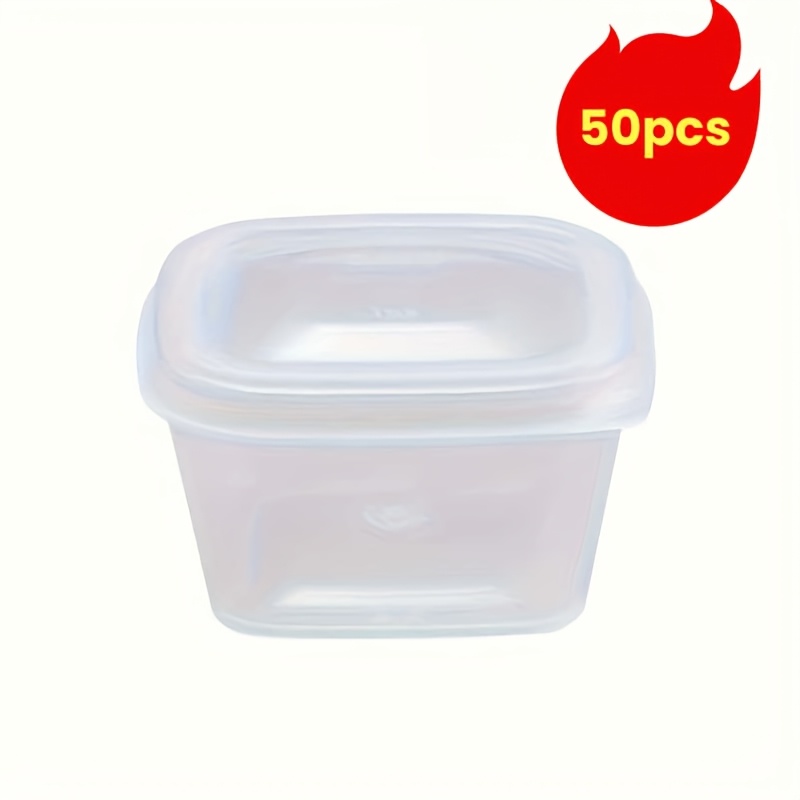50pcs Transparent Square Sauce Cups With Lids - Leak-proof, Reusable, Stain-resistant And Durable - For Dining, Bbq And Outdoor Activities | Dip Container | Stable Lid Design, Seasoning Cup