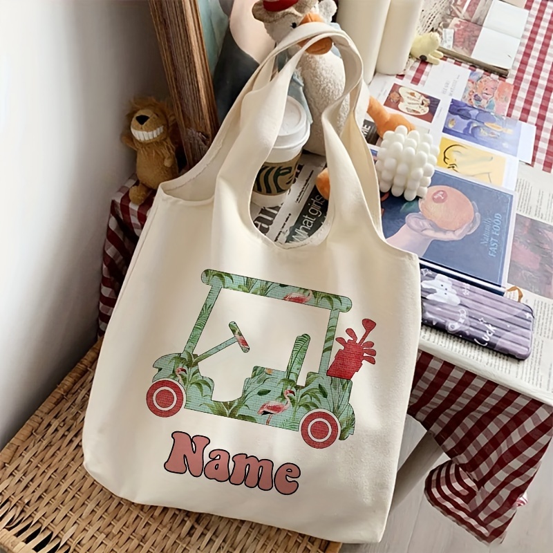 TEMU Customizable Golf Cart Tote Bag - Washable Polyester Shoulder Bag With Golf Theme, Foldable And Fade-resistant, Ideal For Golf Enthusiasts, Harajuku Style Literature And Book Carrier (1 Pc)