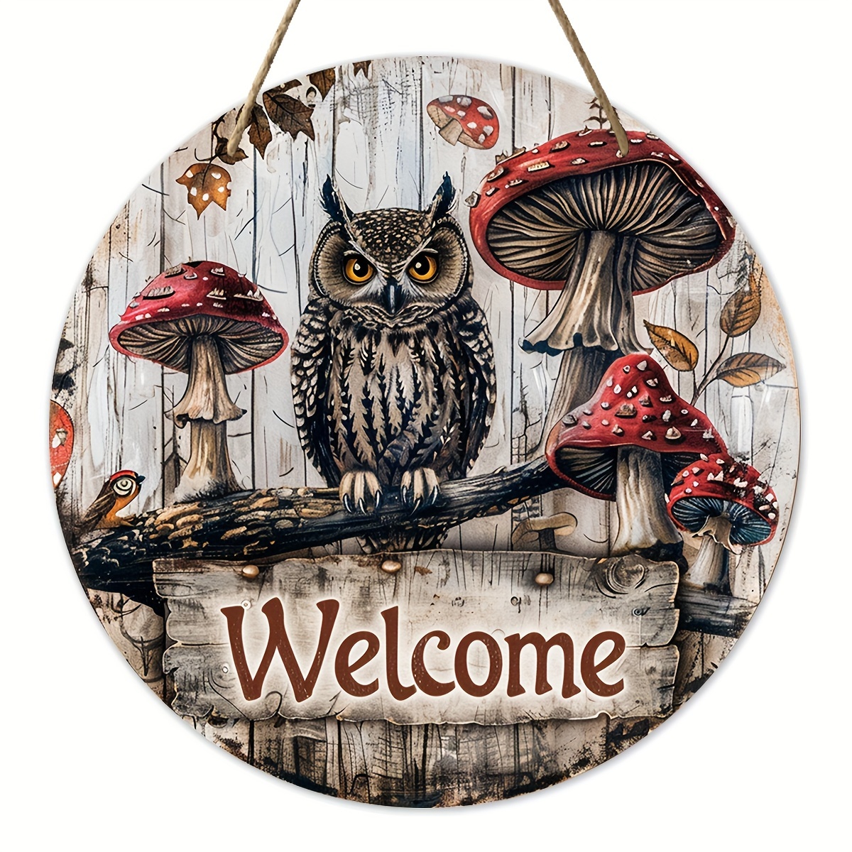 

Charming Owl Welcome Sign - 7.9" Round Wooden Farmhouse Decor For Front Door, Perfect For Home & Party Aesthetics, Ideal Gift For Friends Owl Yard Decorations
