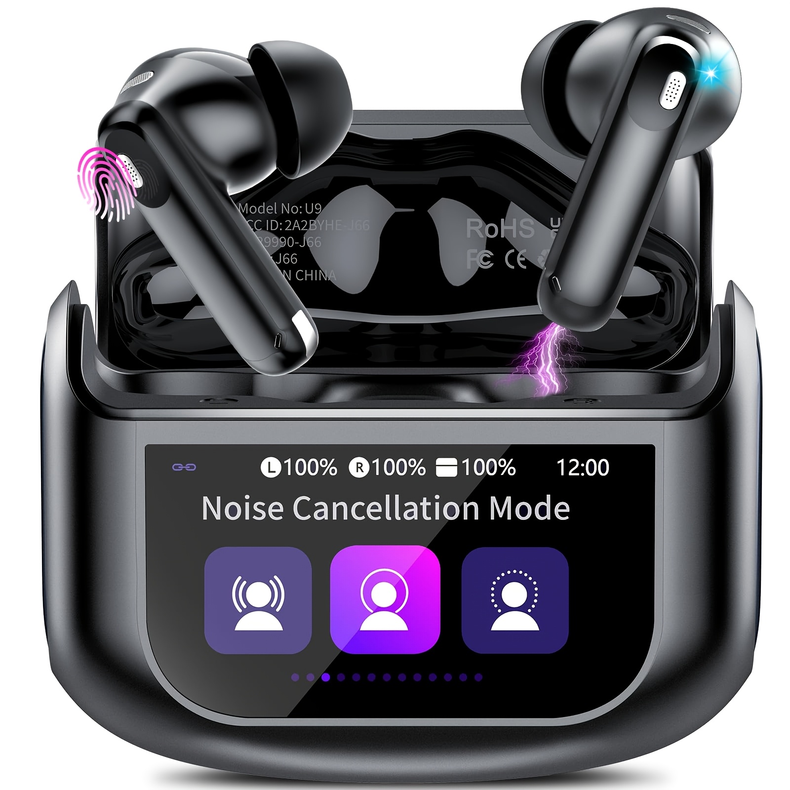 TEMU Wireless Earphones, Wireless 5.4 Touch Version, 48 Hour With Active Noise Reduction/ambient Sound Mode, 5 Sound Effects , Black