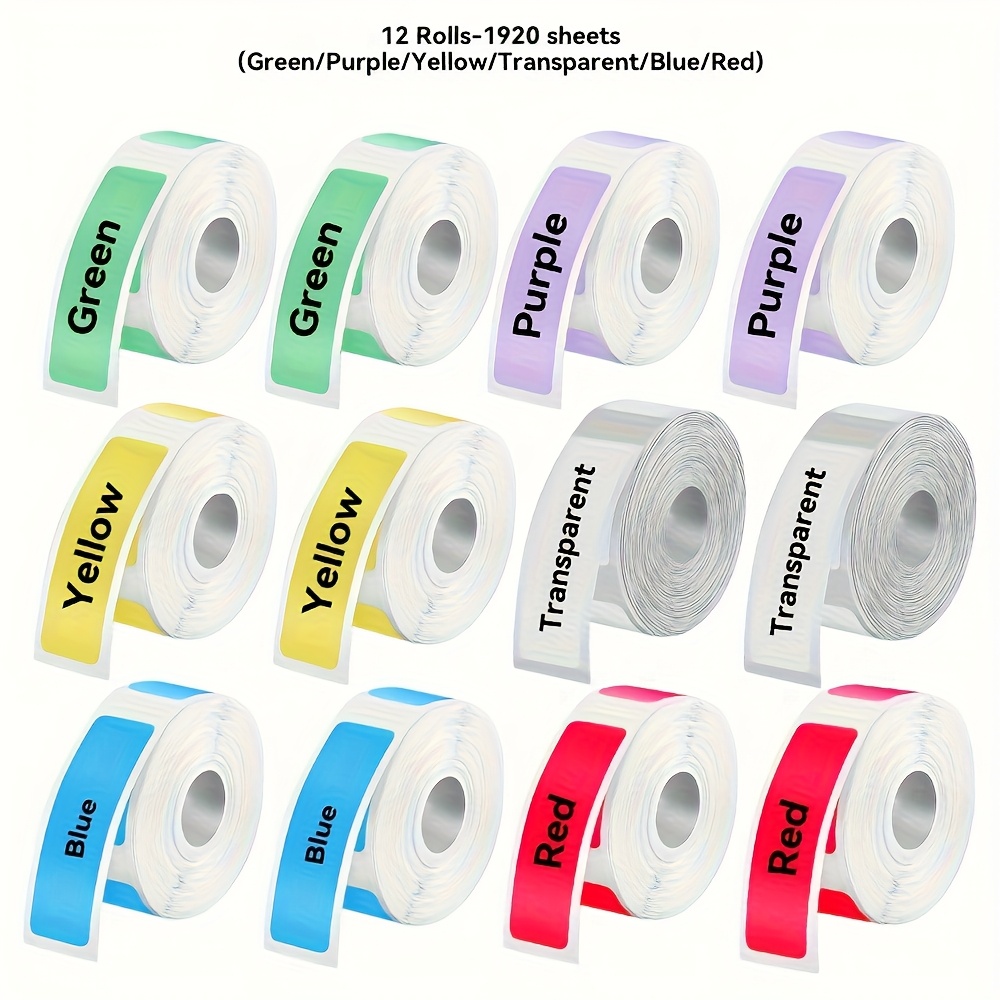 TEMU 1, 920 Color Thermal Label Stickers, 12 Rolls, Size 12mm X 40mm, Compatible Printers Such As D30/d32/d35/p11/p12/p15, Water And Oil Resistant,