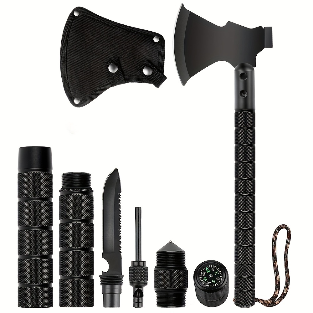 TEMU Stainless Steel Black Multifunctional Axe Outdoor Camping Axe Knife Mountain Wood Chopping Axe Car Camping Carpenter Axe