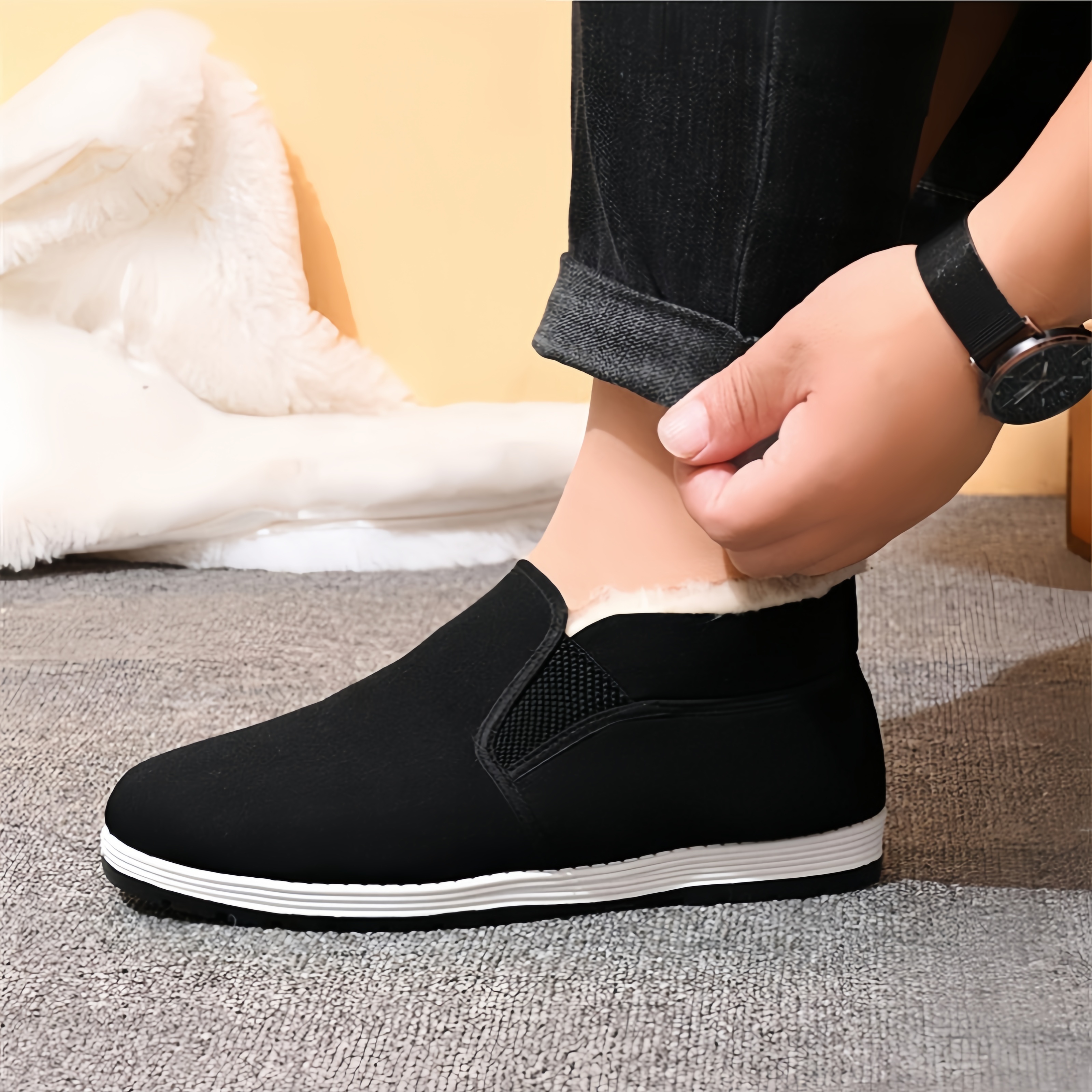 mens winter warm fleece lined slip on sneakers casual non slip   shoes for everyday outdoor activities details 9