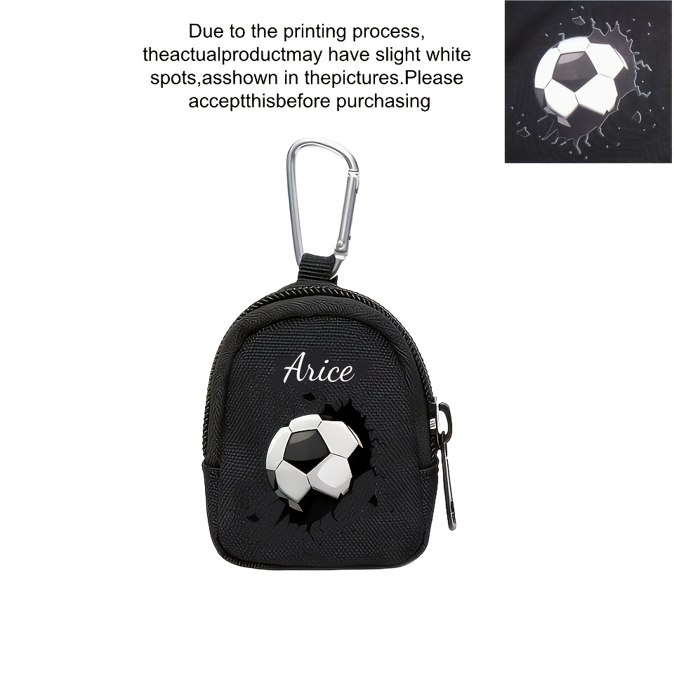 E-shop Personalisiertes Fußball-Münzbörserchen mit individuellem Namen oder Text, inklusive Schlüsselanhänger – Reißverschluss, kompakte Geldbörse für