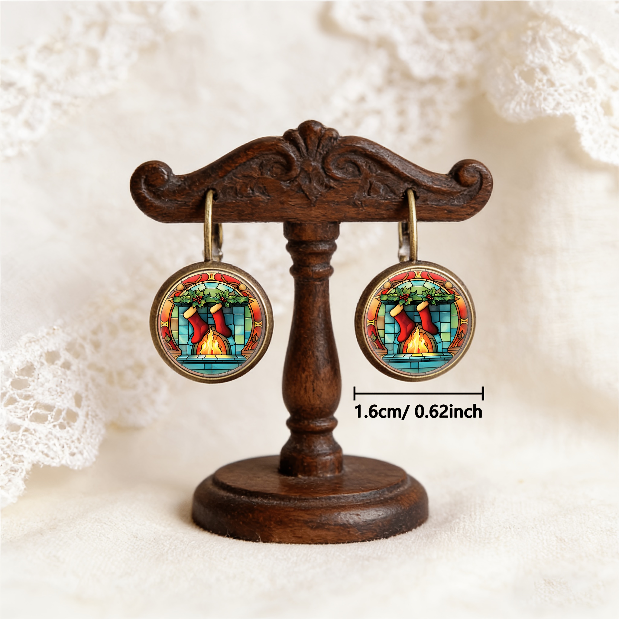 2pcs Set Antique Cyan Round Classical Earrings with Hooks