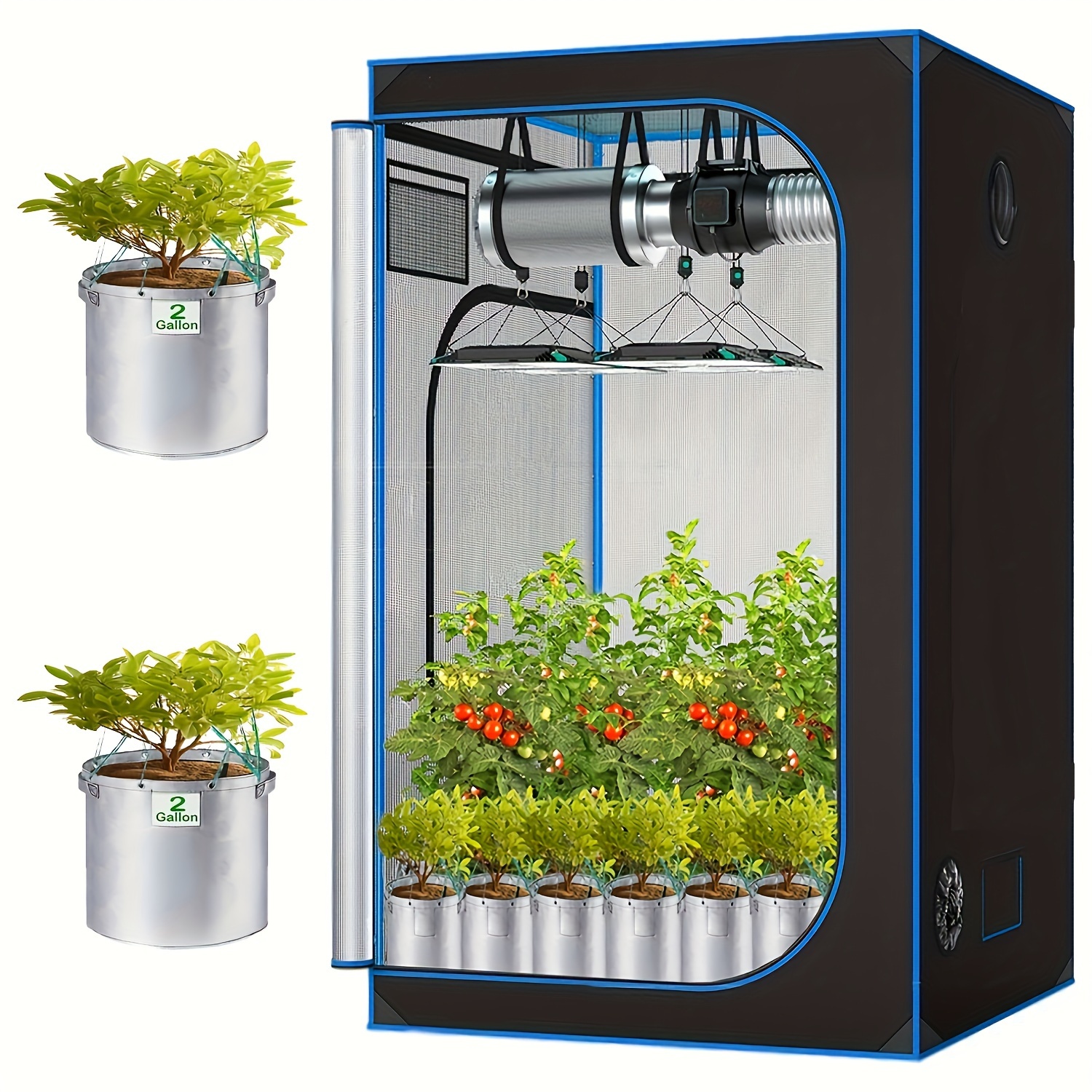 

Premium 2x2 Grow Tent Kit With 2 Gallon Bags - 24"x24"x48" High Reflective Polyester, Detachable Floor Tray & Sturdy Steel Frame For Hydroponic Indoor Plants, Vegetables & Flowers