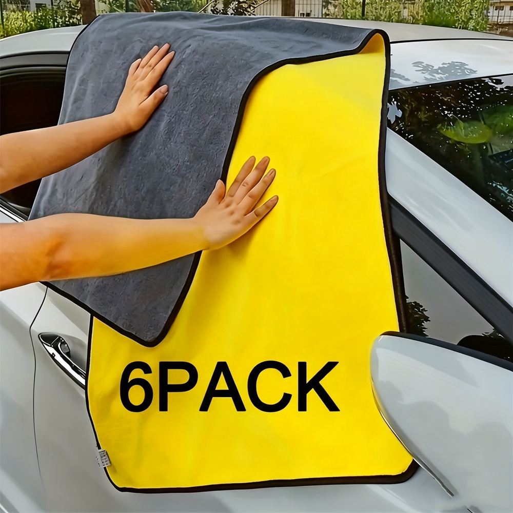 6 ultra thick microfiber car wash cloths   designed for cleaning windows   and   featuring a strong absorbent towel in yellow and black colors   car washing and regular maintenance