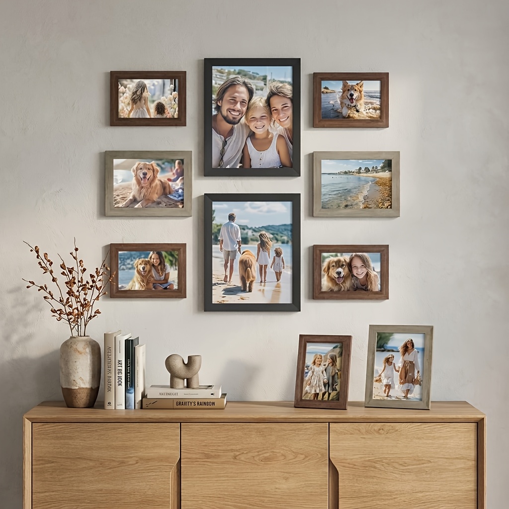 TEMU 10pcs Wooden Photo Frames Suitable For Tabletop & Wall Mount - Collage Picture Frame Set With 2pcs 8x10, 4pcs 5x7, 4pcs 4x6 Frames | Frames For