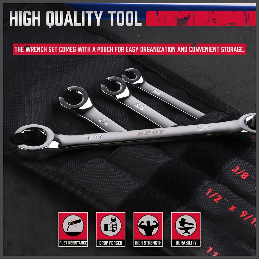 Set of 4 Flare Nut Wrenches for Brake Pipes