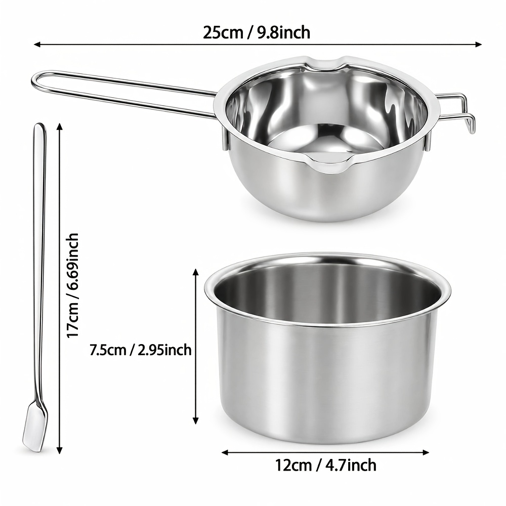 TEMU 3pcs Stainless Steel Butter & Cheese Set, Stainless Steel Melting Bowl, Chocolate Heating , Cheese Fondue, Baking Dessert Tool, Sugar Boiling