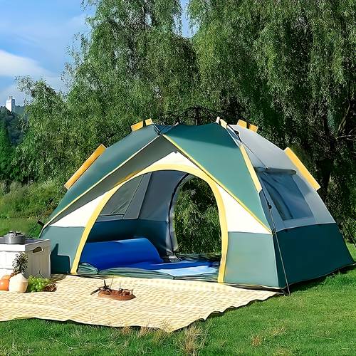 4 person automatic up tent with uv protection mosquito net and sunshade head cover zipper closure for camping use interior sturdy support poles
