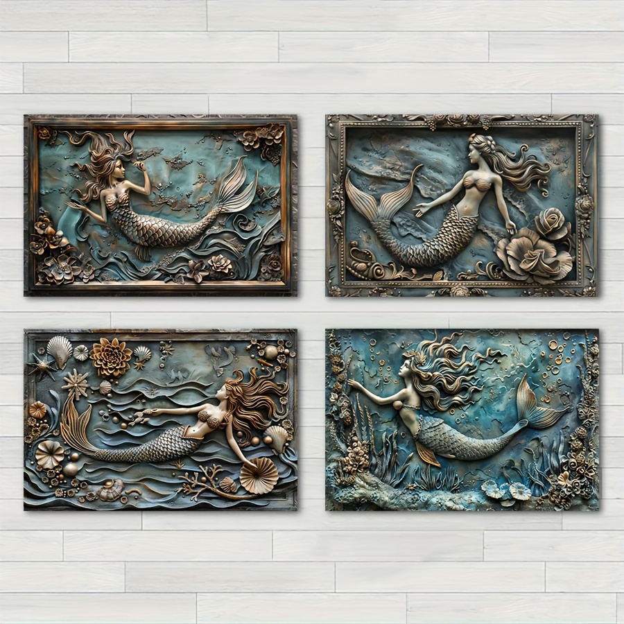 

1pc 2d Wooden Framed Canvas Painting Mermaid Wall Art Prints For Home Decoration, Living Room & Bedroom, Festival Party Decor, Gifts, Ready To Hang