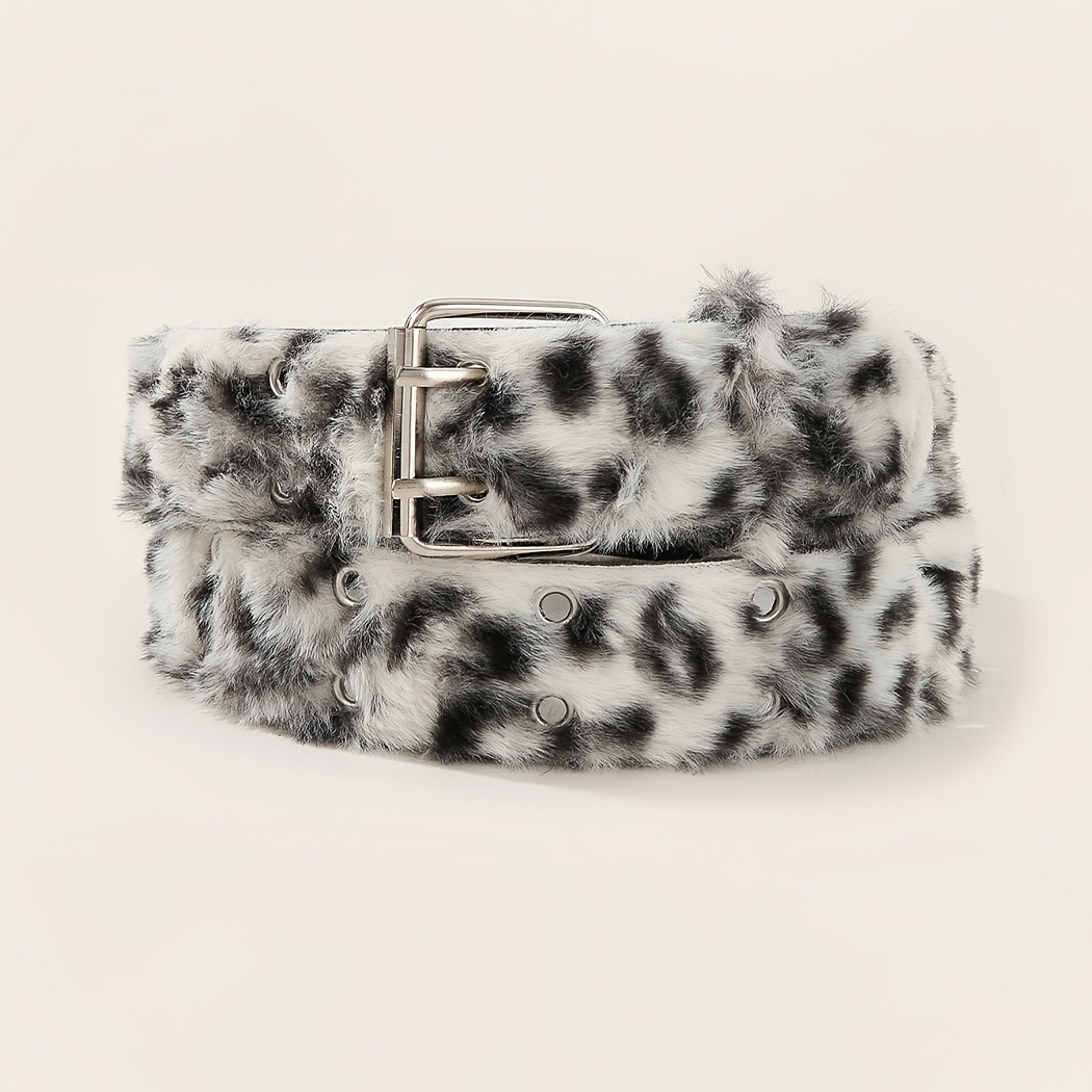 TEMU 1pc Ceinture pour femme à double rangée de boucles en peluche à imprimé léopard tendance, ceinture pour punk, ceinture pour rétro Y2K piquant,