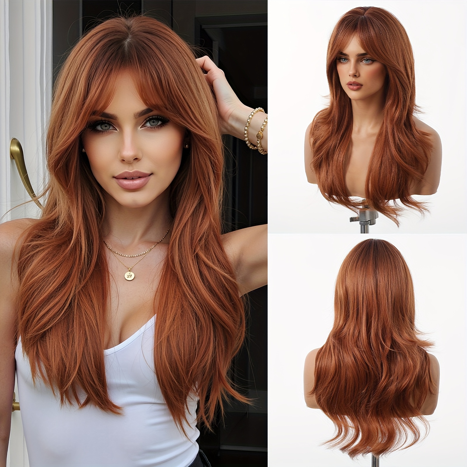 Image of Black Friday 22 Inch Long Curly Wigs With Bangs Synthetic Wigs For Women Ordinary Work, Life, Dance Parties Or Christmas Cosplay And Use