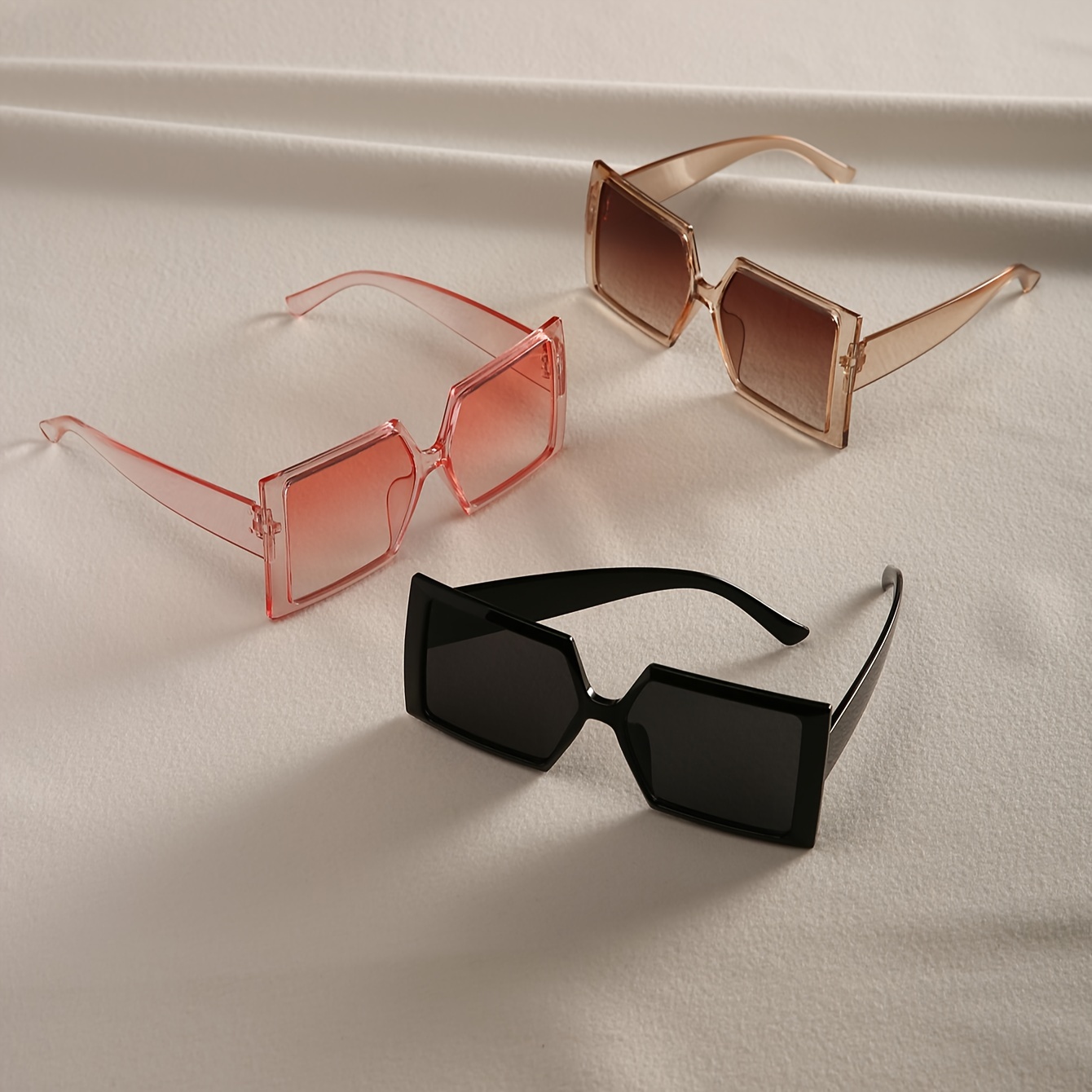 

3pcs Large Square Fashion For Women Men Anti Glare Sun Shades Glasses For Driving Beach Travel