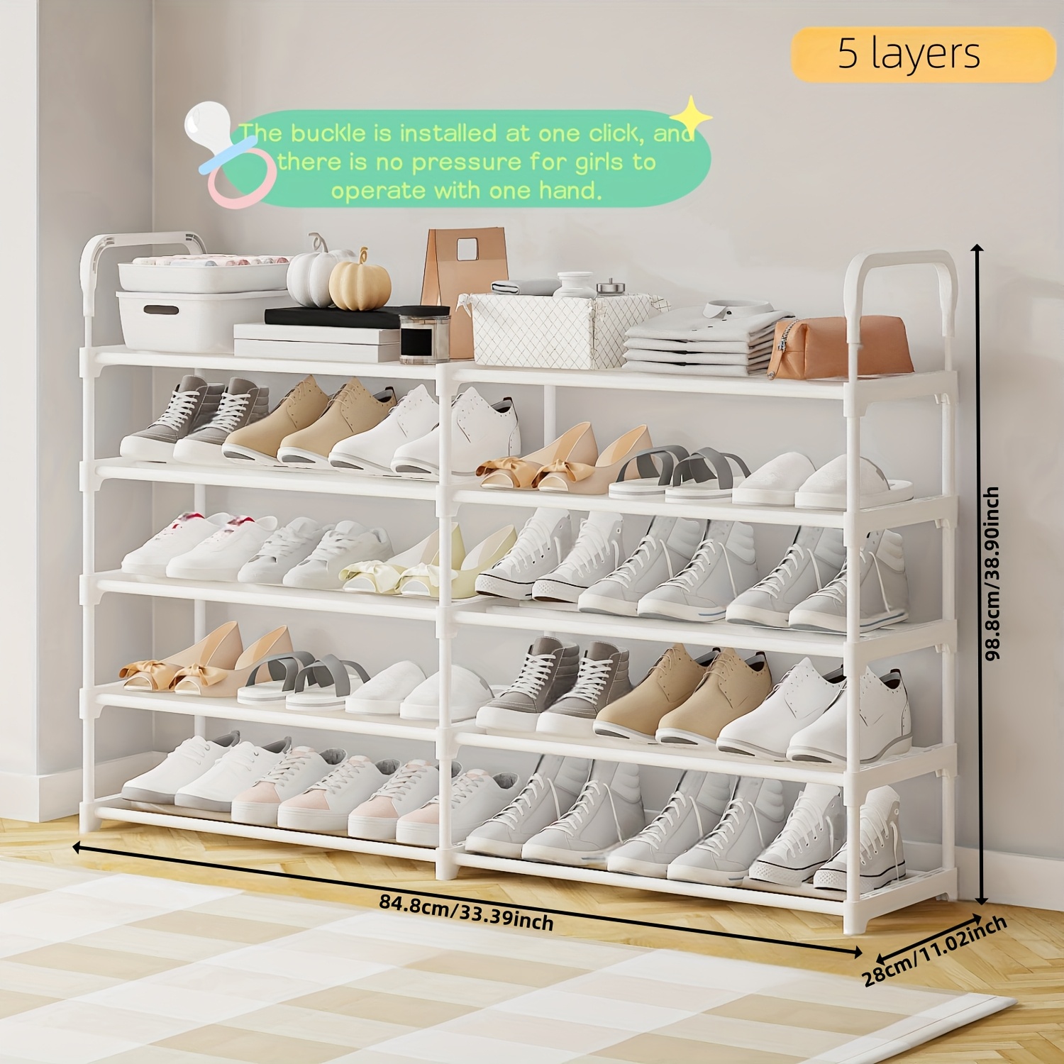 tier shoe rack extra hooks durable steel Temu Pakistan