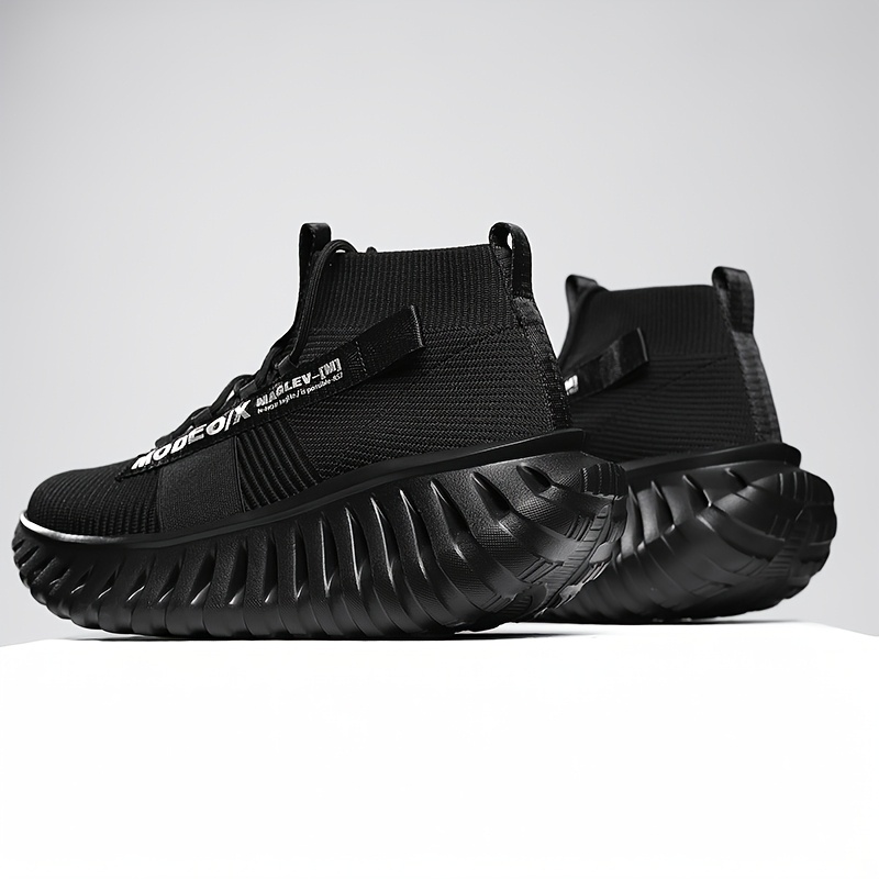 New Spring And Summer Men'S Yellow High-Top Sock-Style Running Shoes with Breathable Mesh And Thick Serrated Soles, Perfect for Casual Street Style