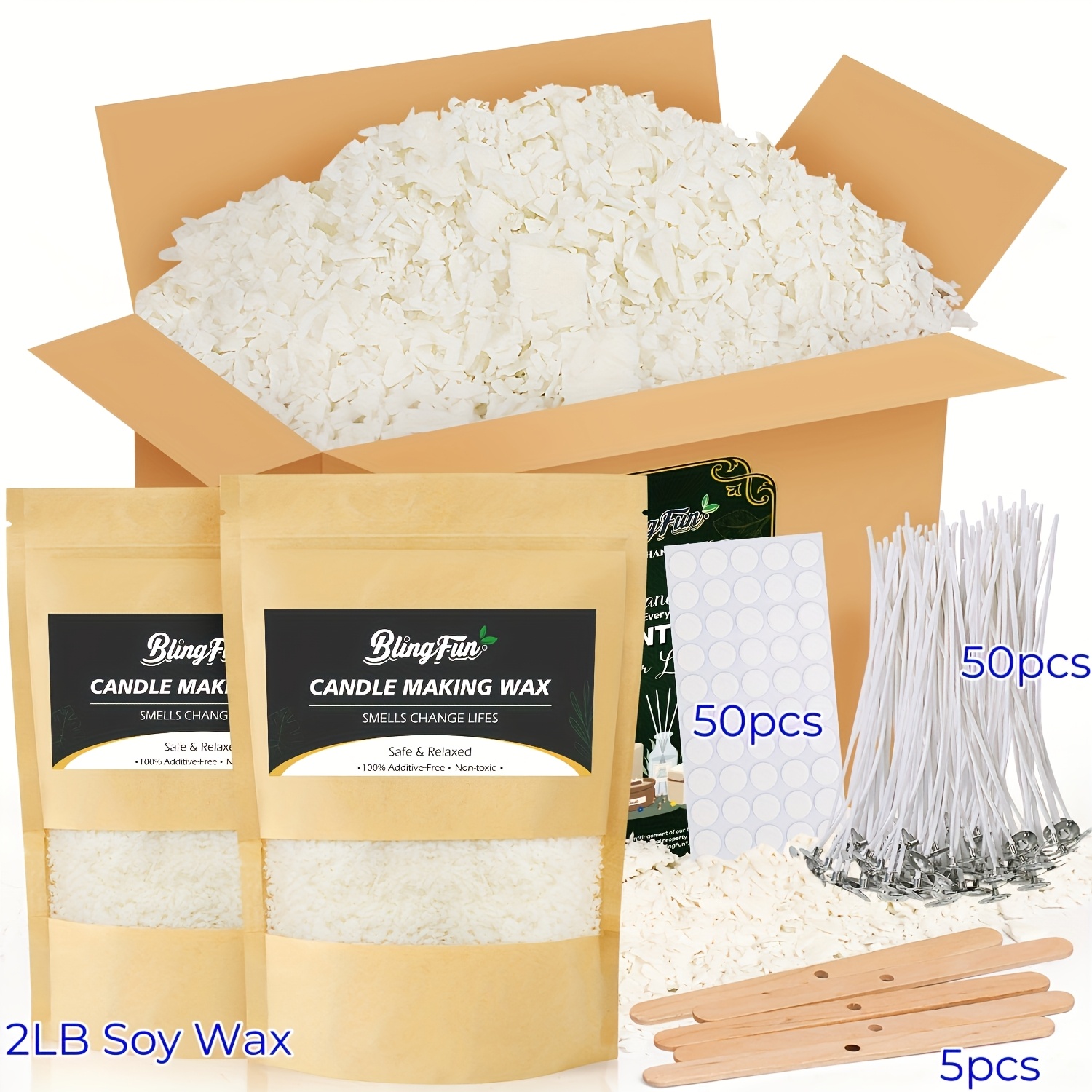 TEMU Blingfun Kit de Fabrication de Bougies au Soja (0.25Lb/1Lb/2Lb/2Lb Plus), Fournitures Complètes pour Bougies avec Cire de Soja, Mèches, Supports