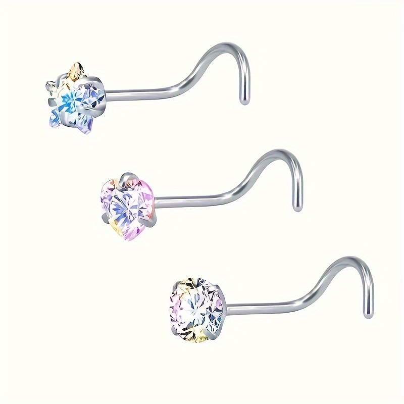 3pcs Minimalist Stainless Steel Nose Ring, Inlaid With Synthetic Zirconia, Elegant And Sexy, Suitable For Women's Piercing Jewelry