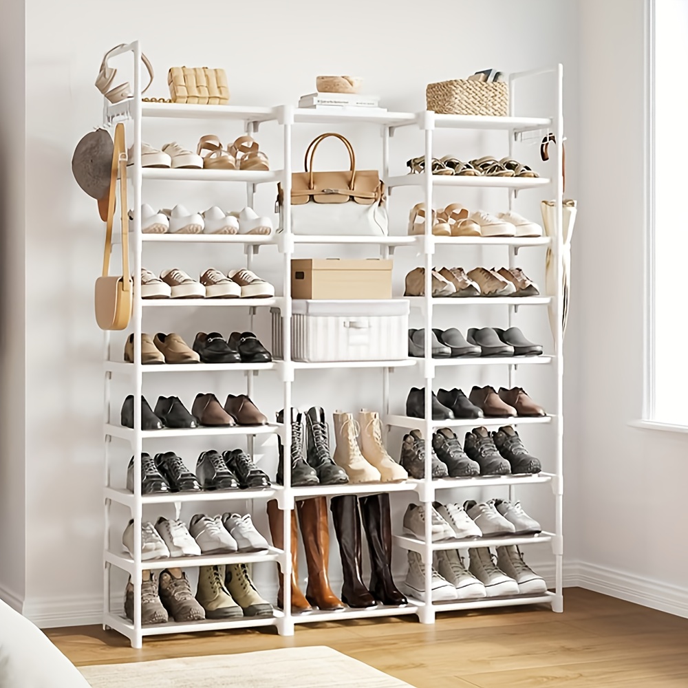 [sea Freight] 1pc 9-layer Large Shoe Rack Storage, Shoe Storage Box Storage Rack, Stackable Shoe Rack Shoe Rack, Suitable For Wardrobe 50-55 Pairs Of Shoes, Metal Shoe Rack