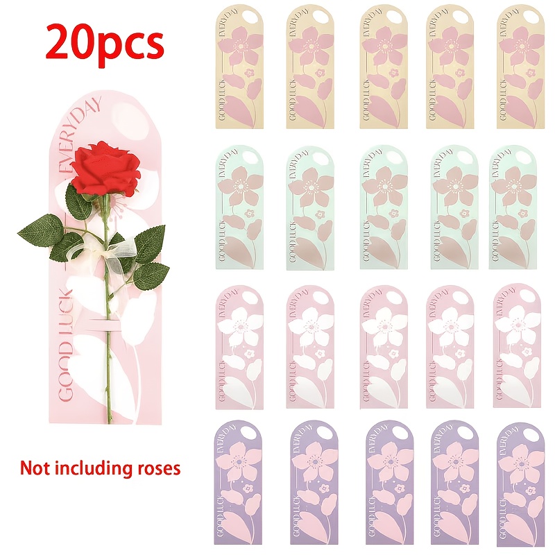 TEMU 20pcs Diy Rose Greeting Cards For Wedding Anniversary & Birthday Gifts | Floral Cards With Handle, Portable, Ideal For Couples & Mom, With Gift