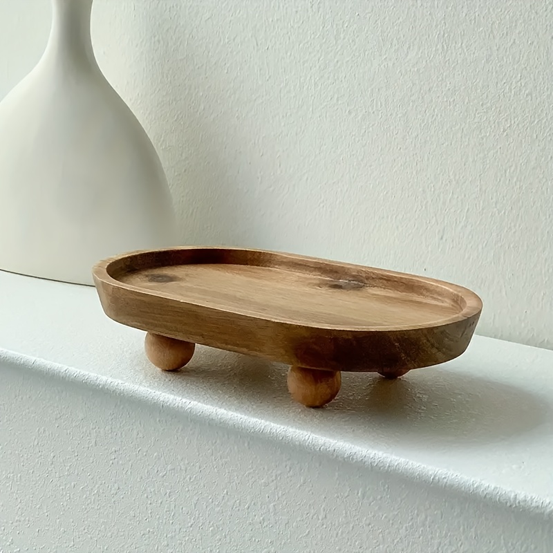 

1pc Wooden Tray, Aromatherapy Ornament Tray, Creative Dessert Plateentryway Storage Tray, Holder, Oval Base, Christmas Gift