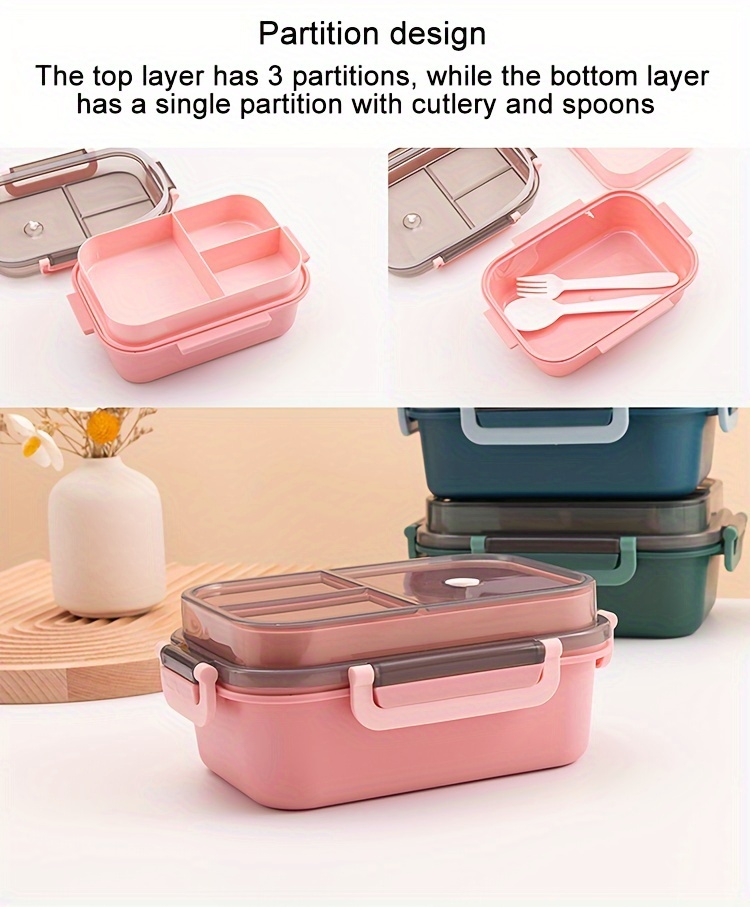 multi functional double compartment high quality premium lunch box food grade pp material plastic lunch box students portable sealed bento box large capacity kitchen restaurant storage box microwaveable heating details 5