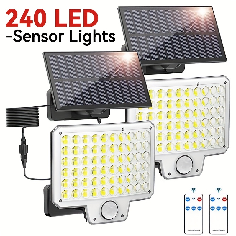 Image of 2pcs Solar Lights For Outside, 240 Led Solar Lights Outdoor, Motion Sensor Dusk To Dawn Solar Powered Security Flood Light, Ip65 3 Working Mode For Wall Shed Garden