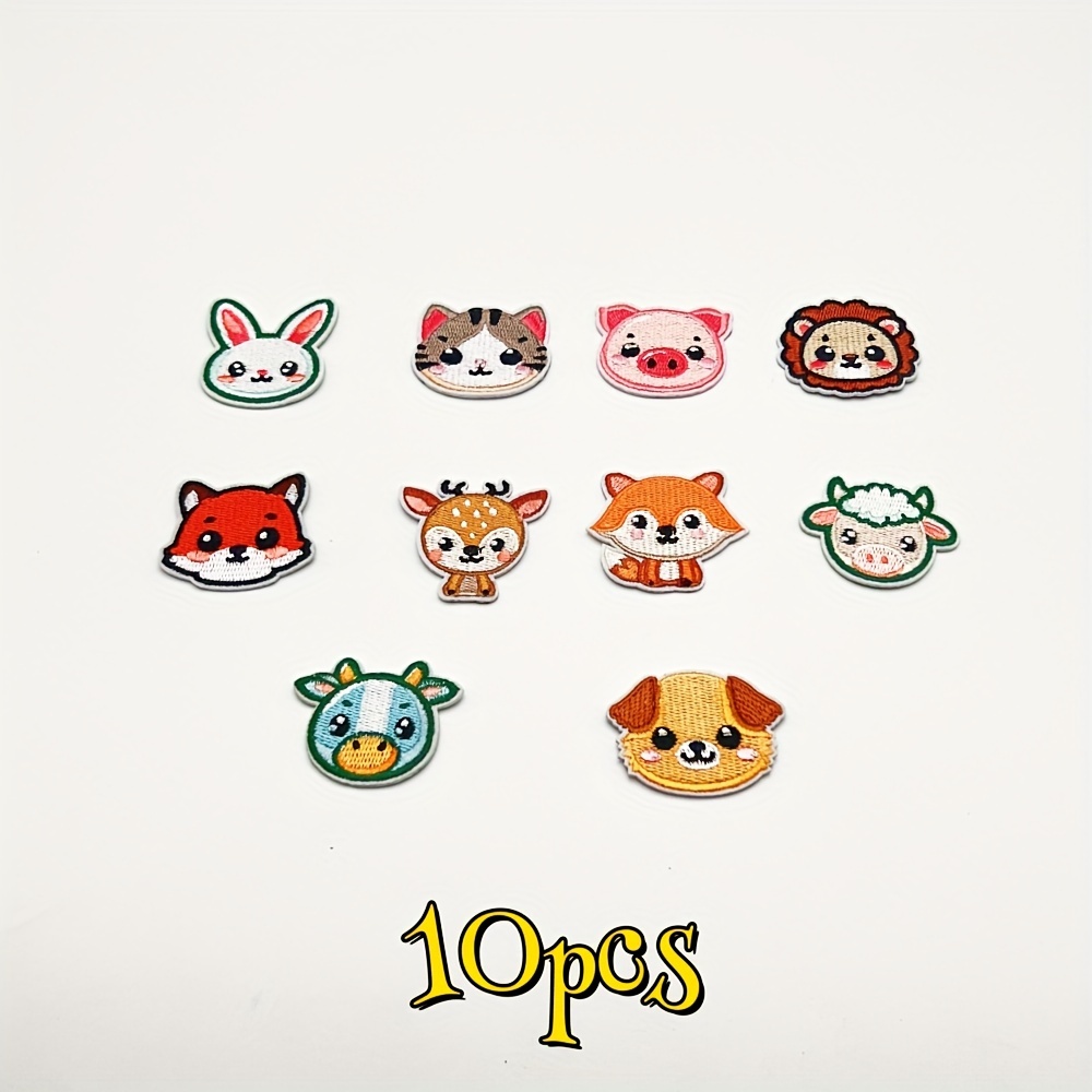 Image of 10pcs Cute Small Animal Head Self - Adhesive Iron Embroidery Clothing Patches Diy Panda Lion Cat Deer Fox Cow And Other Clothing Accessories Patches