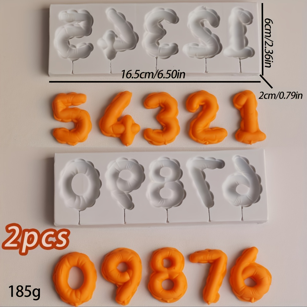 Image of 2pcs Gray Silicone Number Molds (0-9) 3d Embossed Fondant Candy Chocolate Mold, Birthday Cake Decoration Baking Handmade Craft, For Cake Decoration