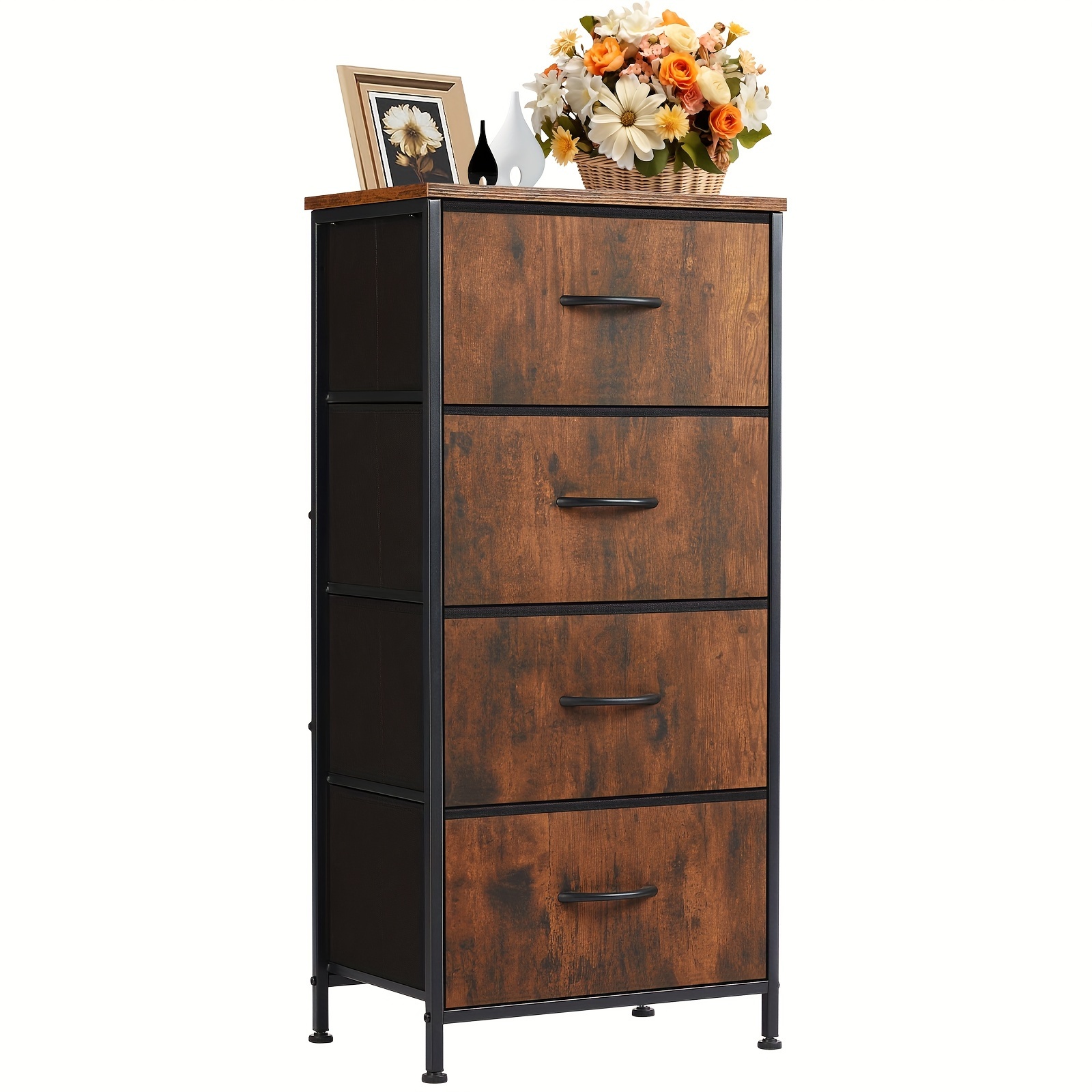 

Fabric Storage Tower With 4 Drawers, Tower Organizer Unit, Chest Of Drawers With Wooden Top For Closet, Living Room, Hallway