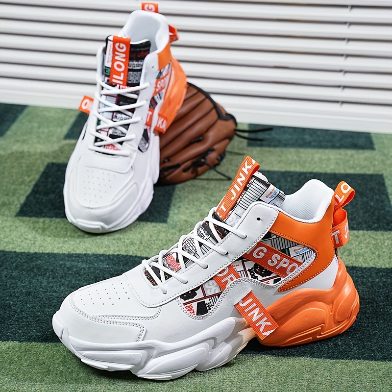 Zapatillas casuales de caña alta para hombre con patrón aleatorio, ajuste universal, cierre de cordones, uso para todas las estaciones, punta redonda, suela de PVC, plantilla de tela y parte superior de imitación.