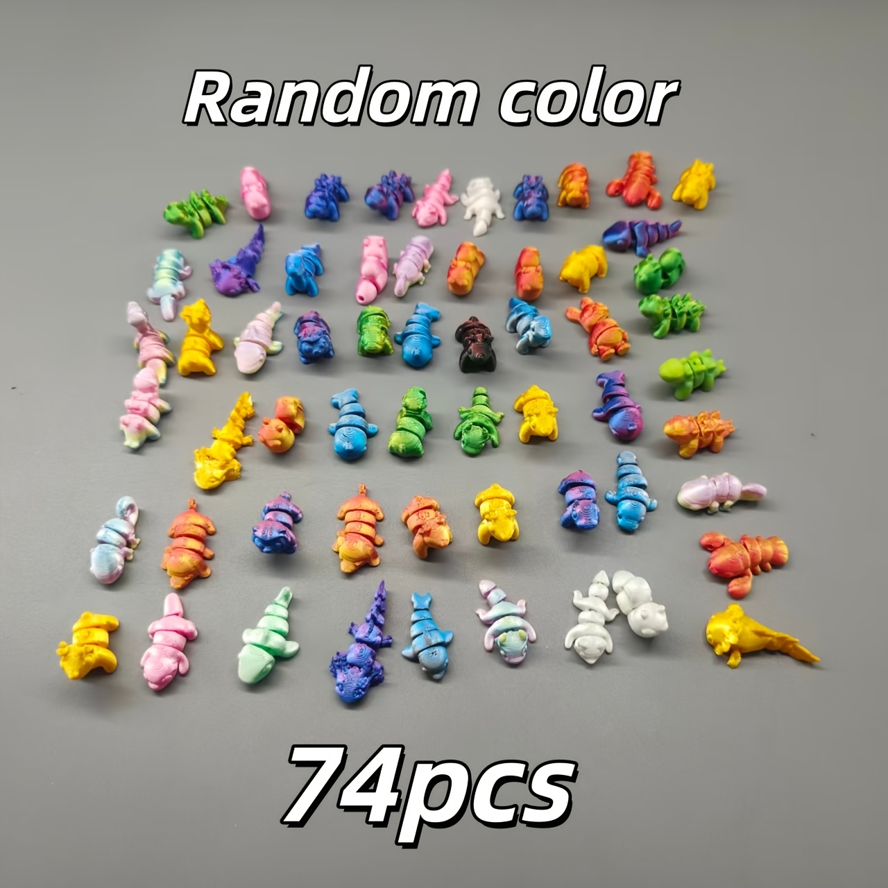37pcs Rainbow-Colored Mini 3D Printed Animals Set