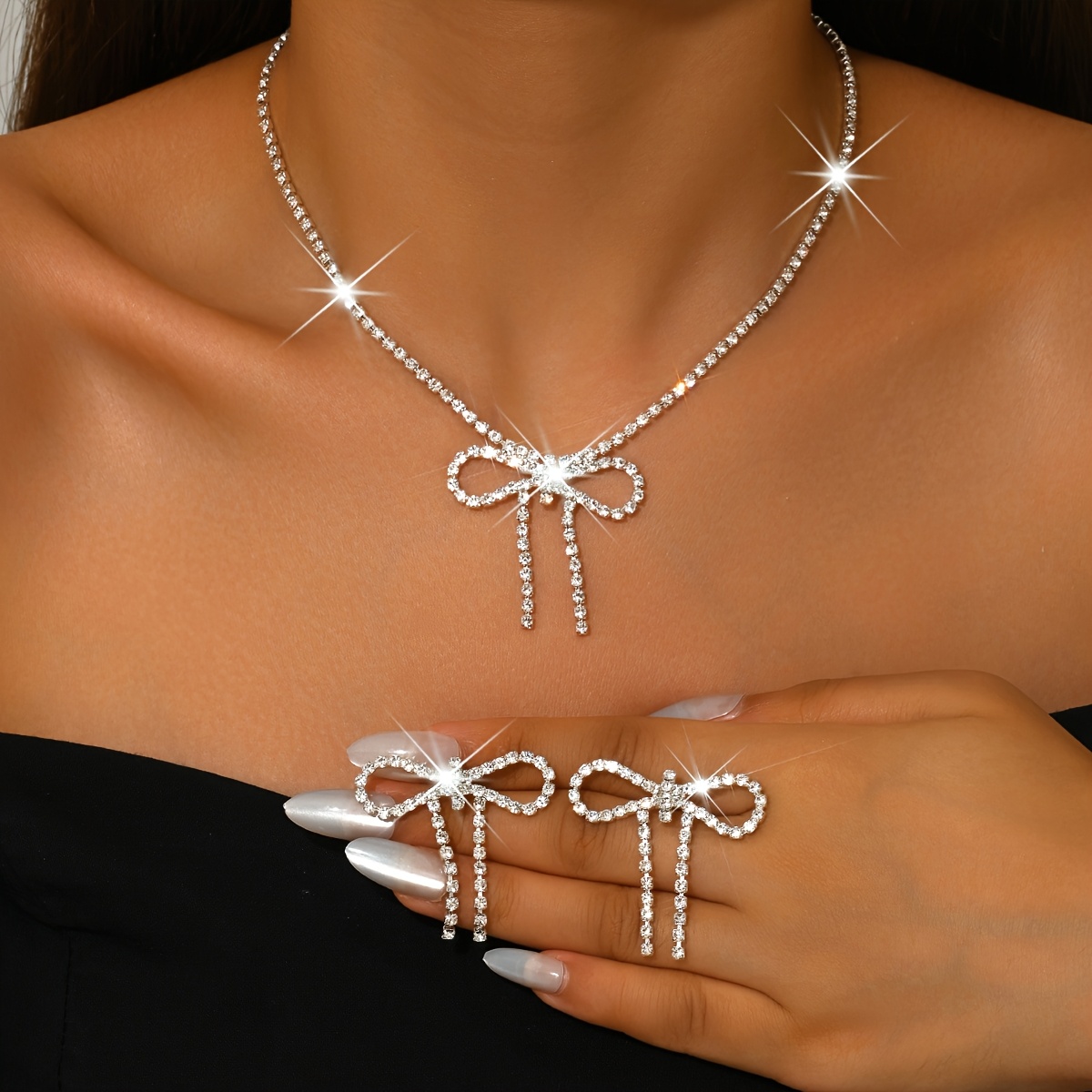 Image of [ Dance] Necklace And Earring Set, Luxurious Rhinestone Inlaid, Light And Design, Focus Of Prom Parties And Evening Events, Gift For Elegant Goddess