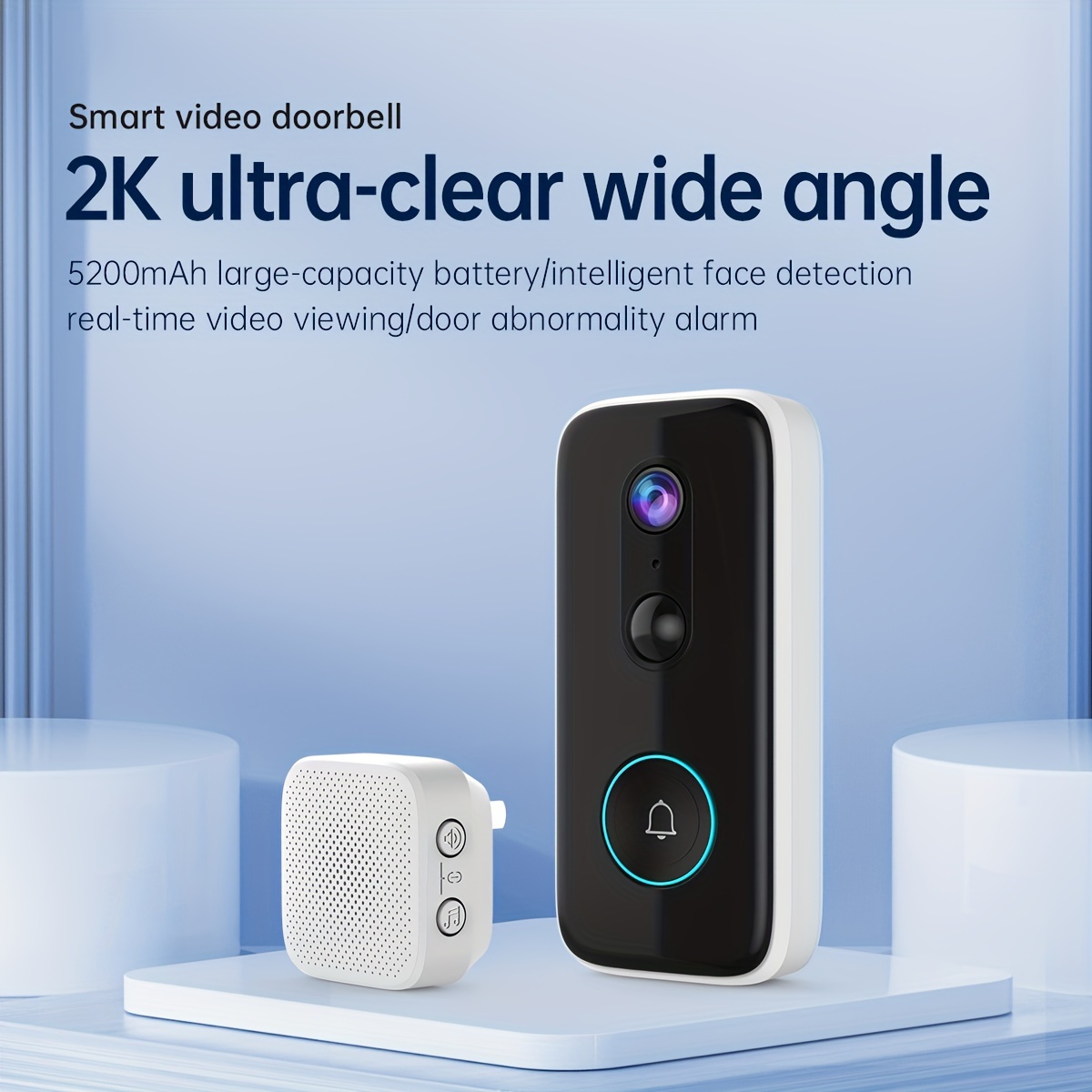 

2k Hd Wireless Video Doorbell - Smart Pir Detection, 140° Wide View, Free 3-day-rolling Cloud Storage, Built-in Li-ion Battery, Real Wireless Connection, Hidden Ir Light