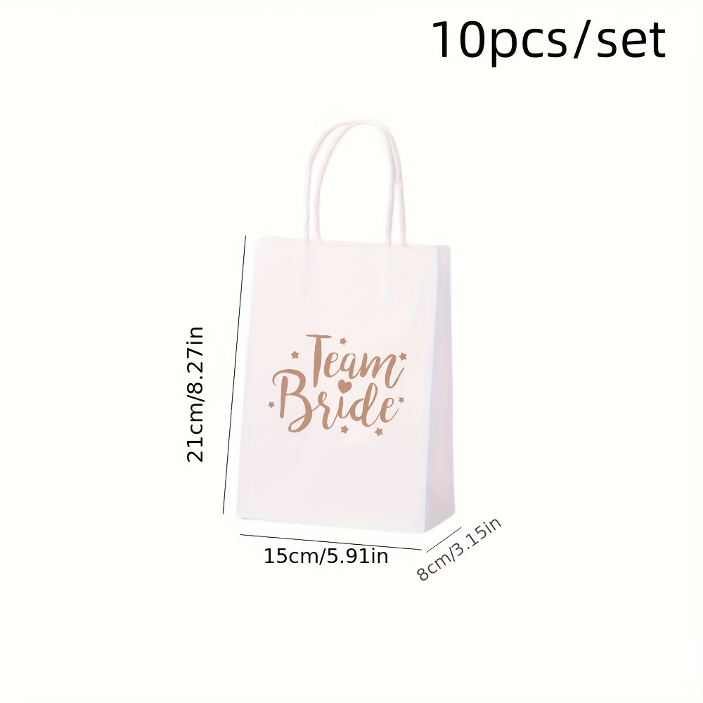 Image of 10pcs Gift Bags With Handles, White Party Favor Bags For Bridal Shower, Bachelorette Party, Wedding - Double-sided Print High-quality Gift Bags