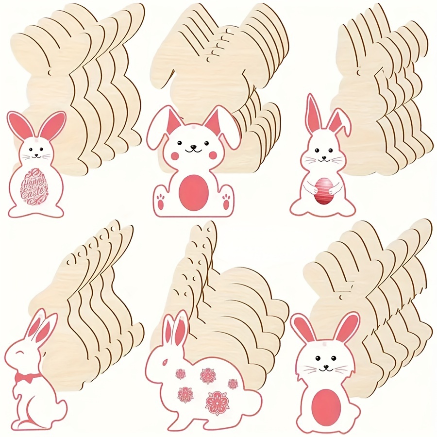 

30pcs Easter Bunny Wooden Craft Cutouts - Diy Blank Rabbit Ornaments For Painting & Decorating, 6 , Easter Gifts & Home Decor