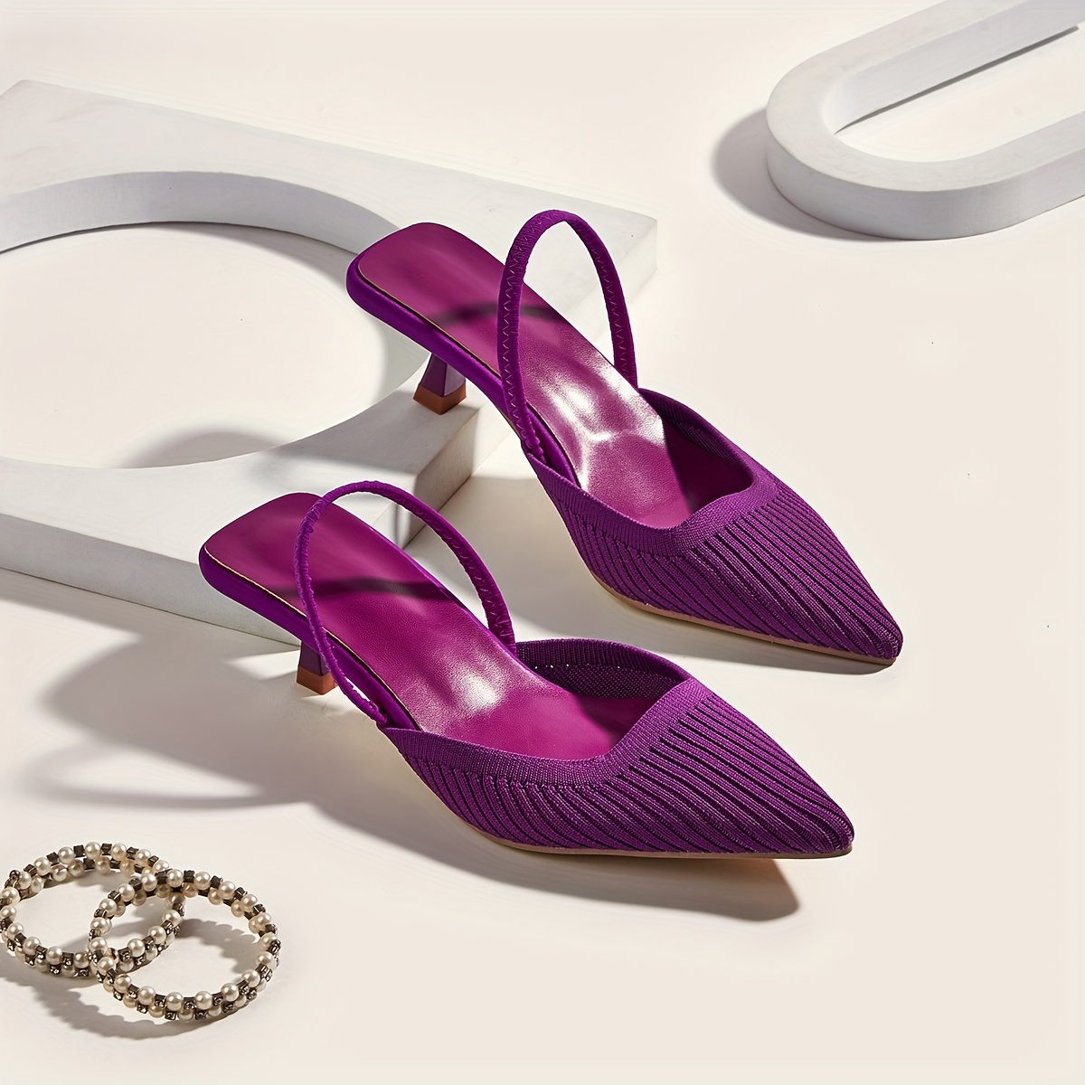 Women's New Style Pointed-Toe Shallow Mouth Sandals, Breathable Fairy-Style Woven Shoes with Kitten Heels, Comfortable Open-Back Flat Shoes for Summer, Women Shoes