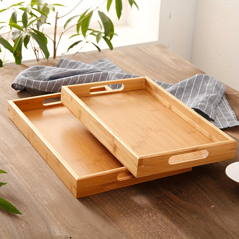 

1pc, Bamboo Wooden Serving Tray, Rectangular Tea Tray, Solid Wood Kung Fu Tea Set, Japanese Style Bread Plate, Home Kitchen Food Drink Platter