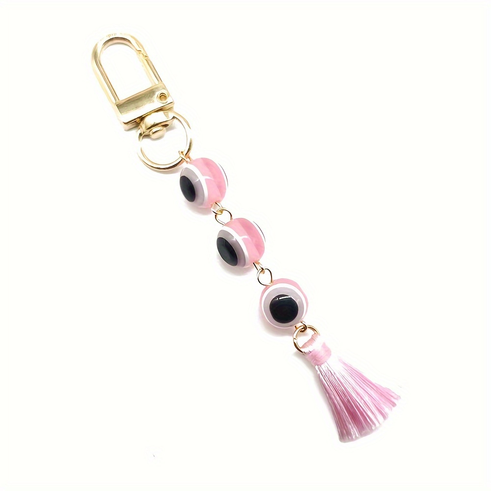 Creative Devil's Eye Tassel Keychain with Round Resin Pendant