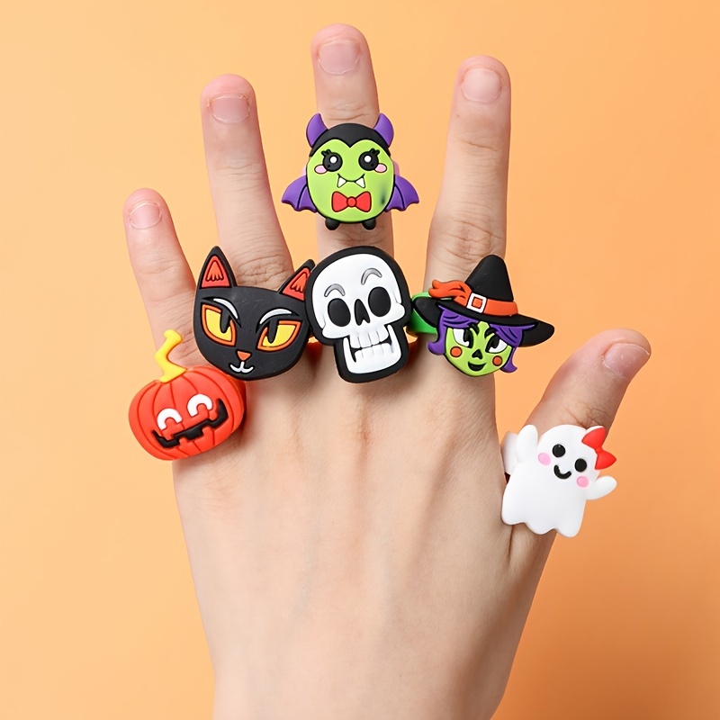 

Halloween Silicone Rings - 12 Pack Party Favors For Guests, Trick Or Treat Decoration, Non-toxic Silicone, Assorted Spooky Designs, Pumpkin, Ghost, Black Cat, , Witch, Suitable For Ages 14+