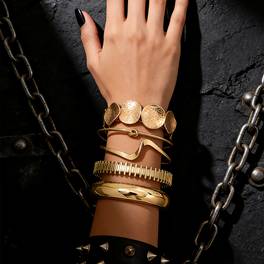 5pcs set of alloy iron circle bracelet stackable set elegant open elastic thread bracelet set gift banquet bracelet set